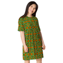 Product name: Recursia Tie-Dye Overdrive I T-Shirt Dress. Keywords: Clothing, T-Shirt Dress, Print: Tie-Dye Overdrive, Women's Clothing