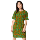 Product name: Recursia Tie-Dye Overdrive I T-Shirt Dress. Keywords: Clothing, T-Shirt Dress, Print: Tie-Dye Overdrive, Women's Clothing