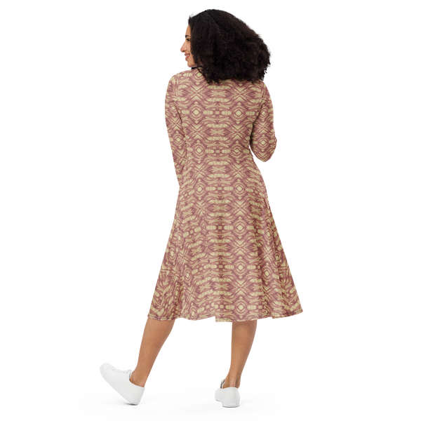 Product name: Recursia Tie-Dye Overdrive Long Sleeve Midi Dress In Pink. Keywords: Clothing, Long Sleeve Midi Dress, Print: Tie-Dye Overdrive, Women's Clothing
