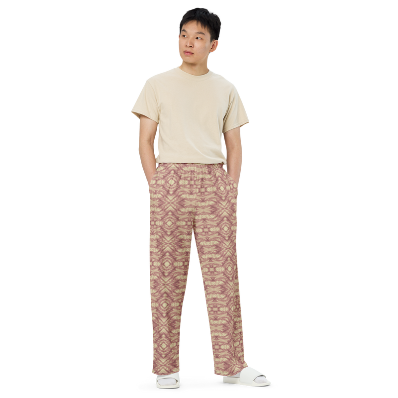 Product name: Recursia Tie-Dye Overdrive Men's Wide Leg Pants In Pink. Keywords: Men's Clothing, Men's Wide Leg Pants, Print: Tie-Dye Overdrive