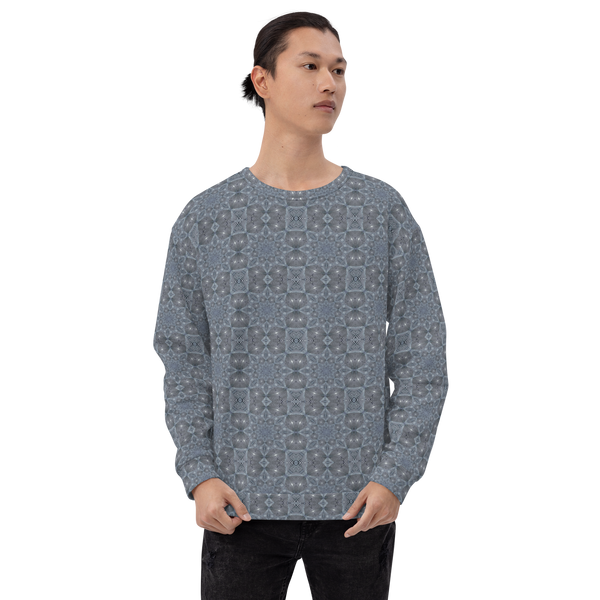 Product name: Recursia Zebrallusions Men's Sweatshirt In Blue. Keywords: Athlesisure Wear, Clothing, Men's Athlesisure, Men's Clothing, Men's Sweatshirt, Men's Tops, Print: Zebrallusions