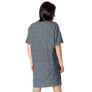 Product name: Recursia Zebrallusions II T-Shirt Dress In Blue. Keywords: Clothing, T-Shirt Dress, Women's Clothing, Print: Zebrallusions