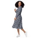 Product name: Recursia Zebrallusions Long Sleeve Midi Dress In Blue. Keywords: Clothing, Long Sleeve Midi Dress, Women's Clothing, Print: Zebrallusions