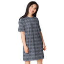 Product name: Recursia Zebrallusions T-Shirt Dress In Blue. Keywords: Clothing, T-Shirt Dress, Women's Clothing, Print: Zebrallusions