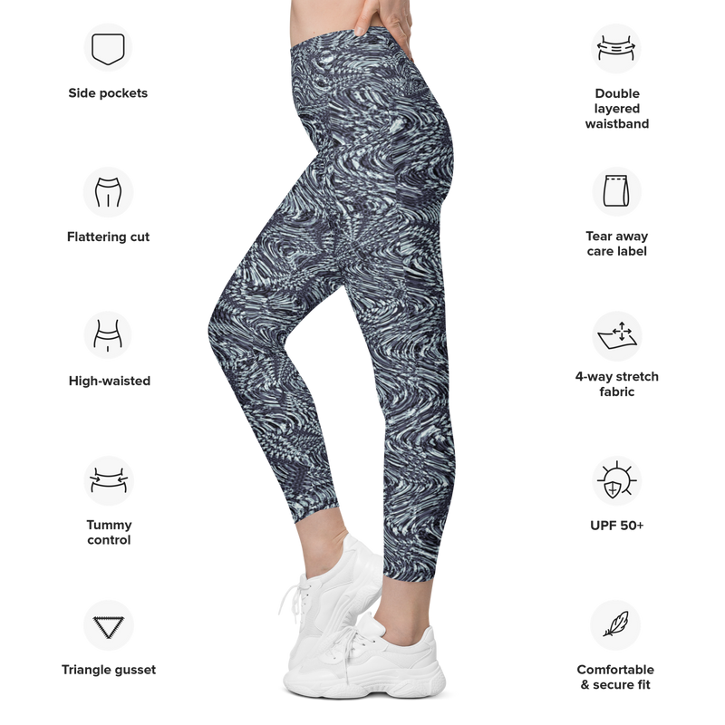 Product name: Recursia Alchemical Vision I Vision Leggings With Pockets In Blue. Keywords: Print: Alchemical Vision, Athlesisure Wear, Clothing, Leggings with Pockets, Women's Clothing