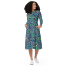 Product name: Recursia Alchemical Vision I Vision Long Sleeve Midi Dress. Keywords: Print: Alchemical Vision, Clothing, Long Sleeve Midi Dress, Women's Clothing