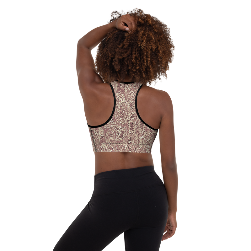 Product name: Recursia Alchemical Vision Padded Sports Bra In Pink. Keywords: Print: Alchemical Vision, Athlesisure Wear, Clothing, Padded Sports Bra, Women's Clothing