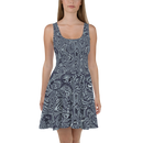 Product name: Recursia Alchemical Vision Skater Dress In Blue. Keywords: Print: Alchemical Vision, Clothing, Skater Dress, Women's Clothing