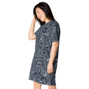 Product name: Recursia Alchemical Vision I Vision T-Shirt Dress In Blue. Keywords: Print: Alchemical Vision, Clothing, T-Shirt Dress, Women's Clothing