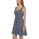 Product name: Recursia Alchemical Vision I Vision Skater Dress In Blue. Keywords: Print: Alchemical Vision, Clothing, Skater Dress, Women's Clothing