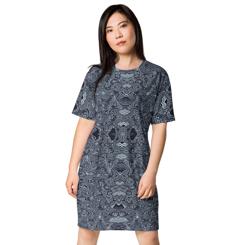 Product name: Recursia Alchemical Vision T-Shirt Dress In Blue. Keywords: Print: Alchemical Vision, Clothing, T-Shirt Dress, Women's Clothing