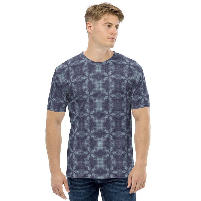 Product name: Recursia Argyle Rewired Men's Crew Neck T-Shirt In Blue. Keywords: Print: Argyle Rewired, Clothing, Men's Clothing, Men's Crew Neck T-Shirt, Men's Tops