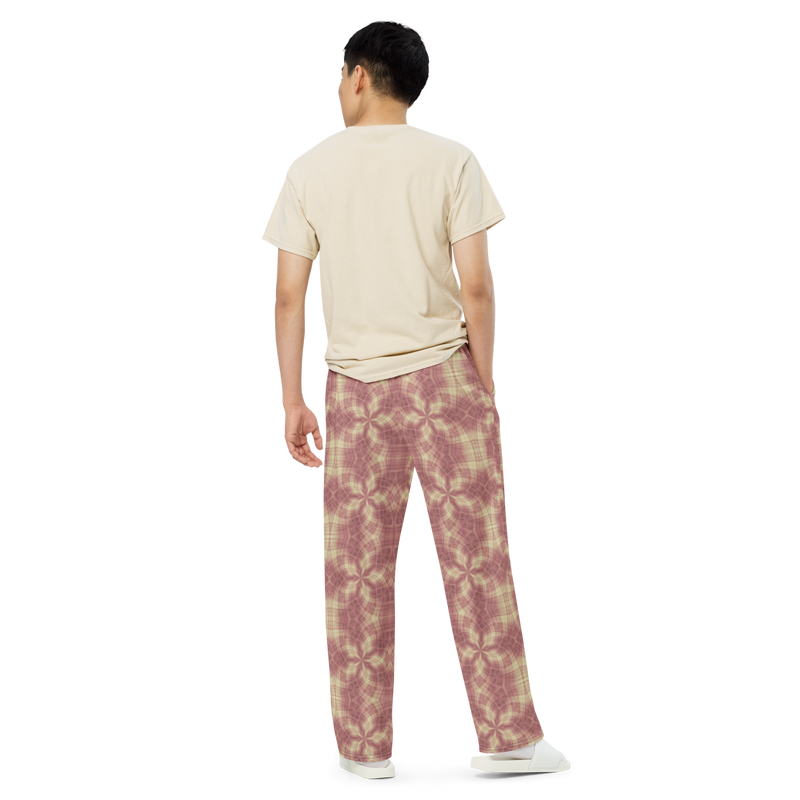Product name: Recursia Argyle Rewired II Men's Wide Leg Pants In Pink. Keywords: Print: Argyle Rewired, Men's Clothing, Men's Wide Leg Pants
