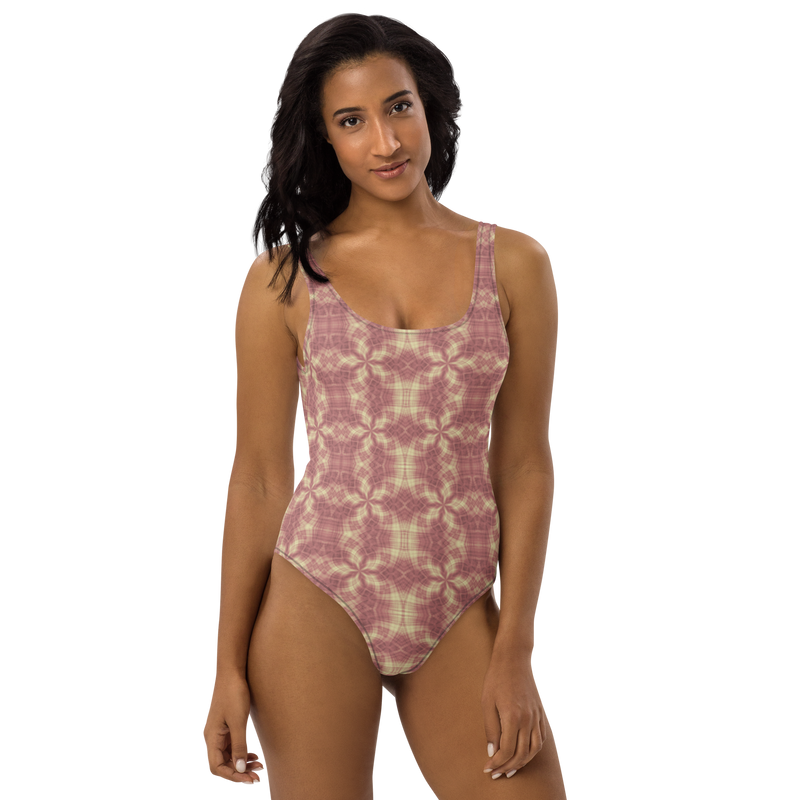 Product name: Recursia Argyle Rewired One Piece Swimsuit In Pink. Keywords: Print: Argyle Rewired, Clothing, One Piece Swimsuit, Swimwear, Unisex Clothing