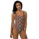 Product name: Recursia Argyle Rewired One Piece Swimsuit. Keywords: Print: Argyle Rewired, Clothing, One Piece Swimsuit, Swimwear, Unisex Clothing