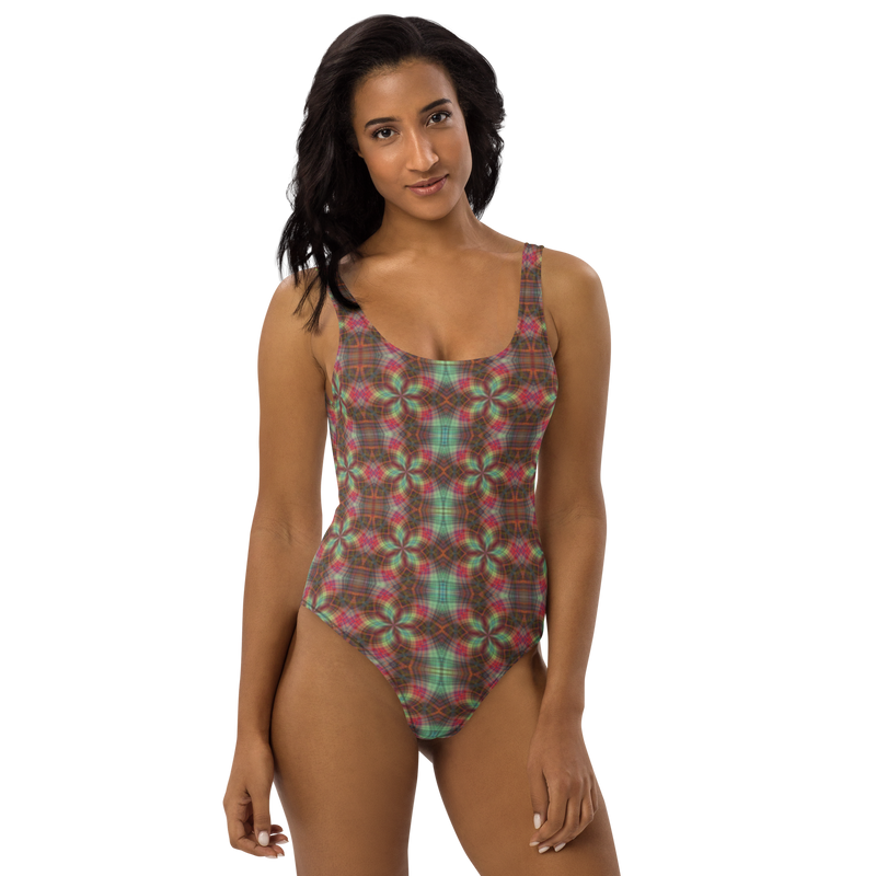 Product name: Recursia Argyle Rewired One Piece Swimsuit. Keywords: Print: Argyle Rewired, Clothing, One Piece Swimsuit, Swimwear, Unisex Clothing
