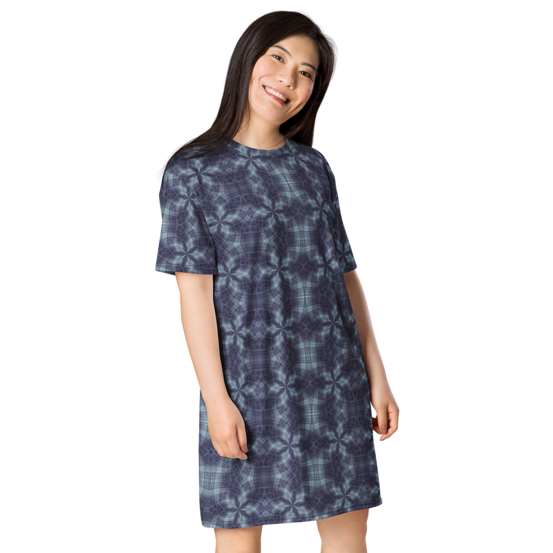 Product name: Recursia Argyle Rewired II T-Shirt Dress In Blue. Keywords: Print: Argyle Rewired, Clothing, T-Shirt Dress, Women's Clothing