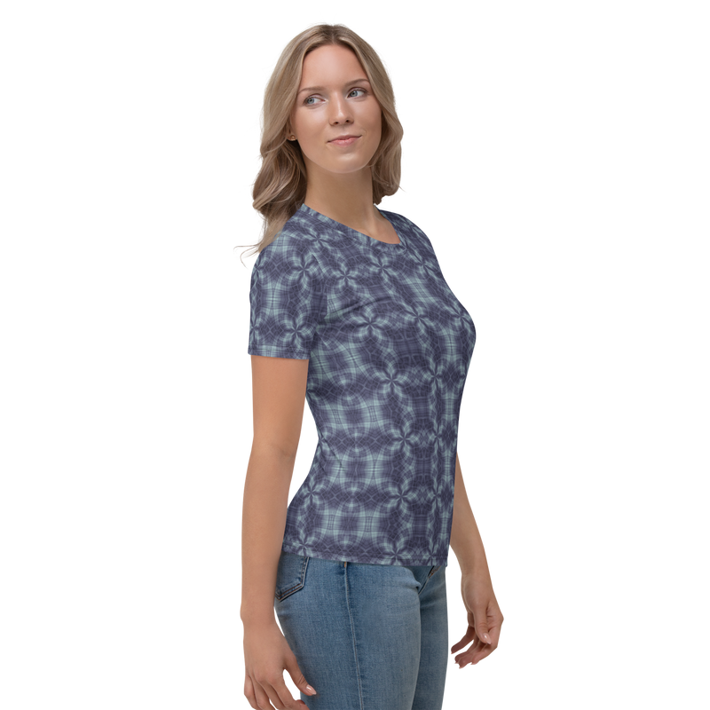 Product name: Recursia Argyle Rewired Women's Crew Neck T-Shirt In Blue. Keywords: Print: Argyle Rewired, Clothing, Women's Clothing, Women's Crew Neck T-Shirt