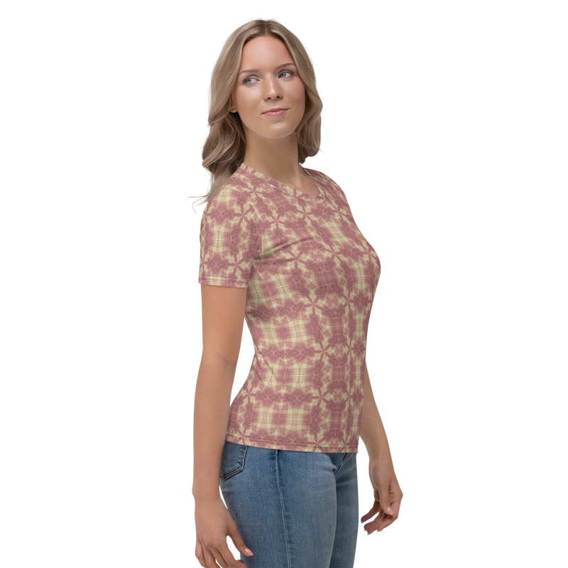 Product name: Recursia Argyle Rewired Women's Crew Neck T-Shirt In Pink. Keywords: Print: Argyle Rewired, Clothing, Women's Clothing, Women's Crew Neck T-Shirt
