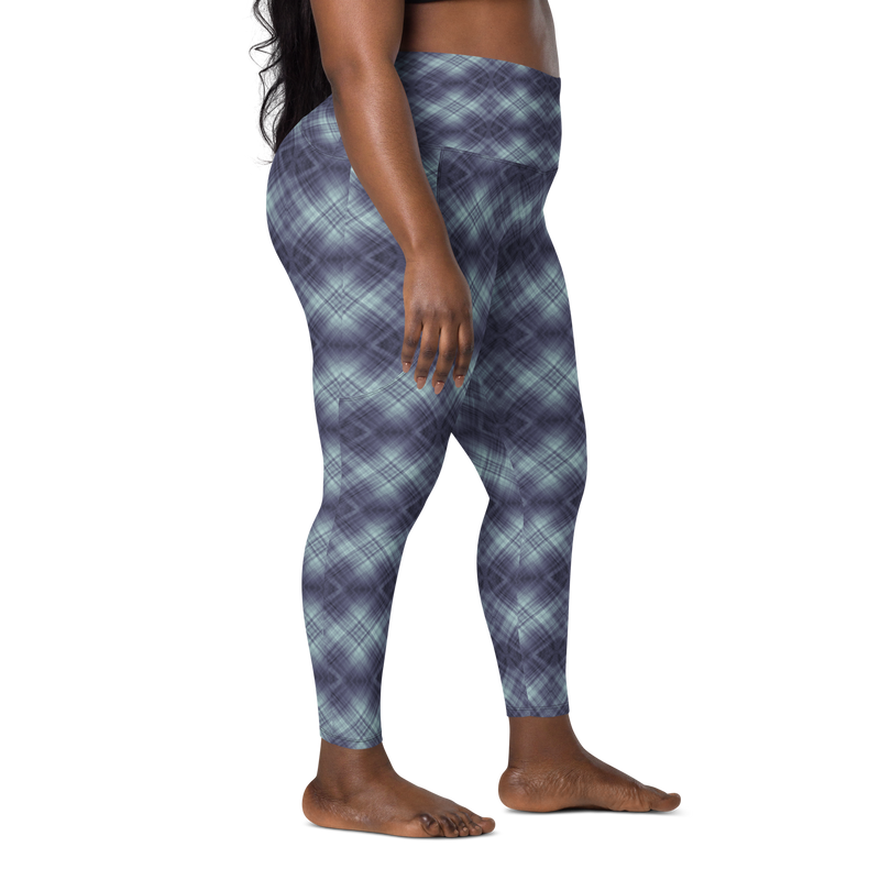 Product name: Recursia Argyle Rewired I Leggings With Pockets In Blue. Keywords: Print: Argyle Rewired, Athlesisure Wear, Clothing, Leggings with Pockets, Women's Clothing