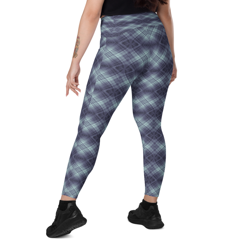 Product name: Recursia Argyle Rewired I Leggings With Pockets In Blue. Keywords: Print: Argyle Rewired, Athlesisure Wear, Clothing, Leggings with Pockets, Women's Clothing