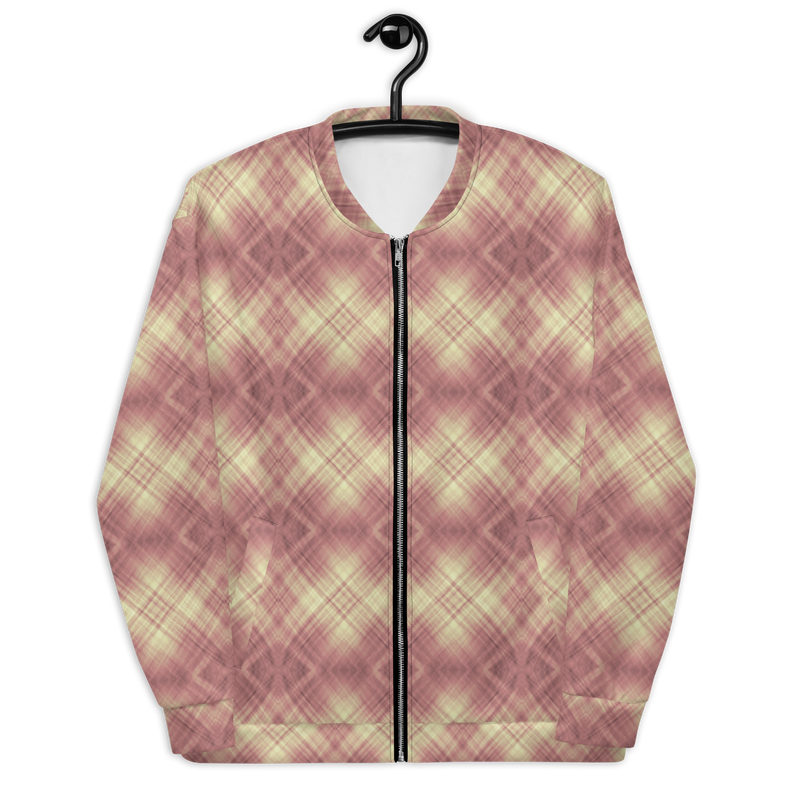 Product name: Recursia Argyle Rewired I Men's Bomber Jacket In Pink. Keywords: Print: Argyle Rewired, Clothing, Men's Bomber Jacket, Men's Clothing, Men's Tops