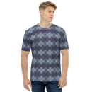 Product name: Recursia Argyle Rewired I Men's Crew Neck T-Shirt In Blue. Keywords: Print: Argyle Rewired, Clothing, Men's Clothing, Men's Crew Neck T-Shirt, Men's Tops