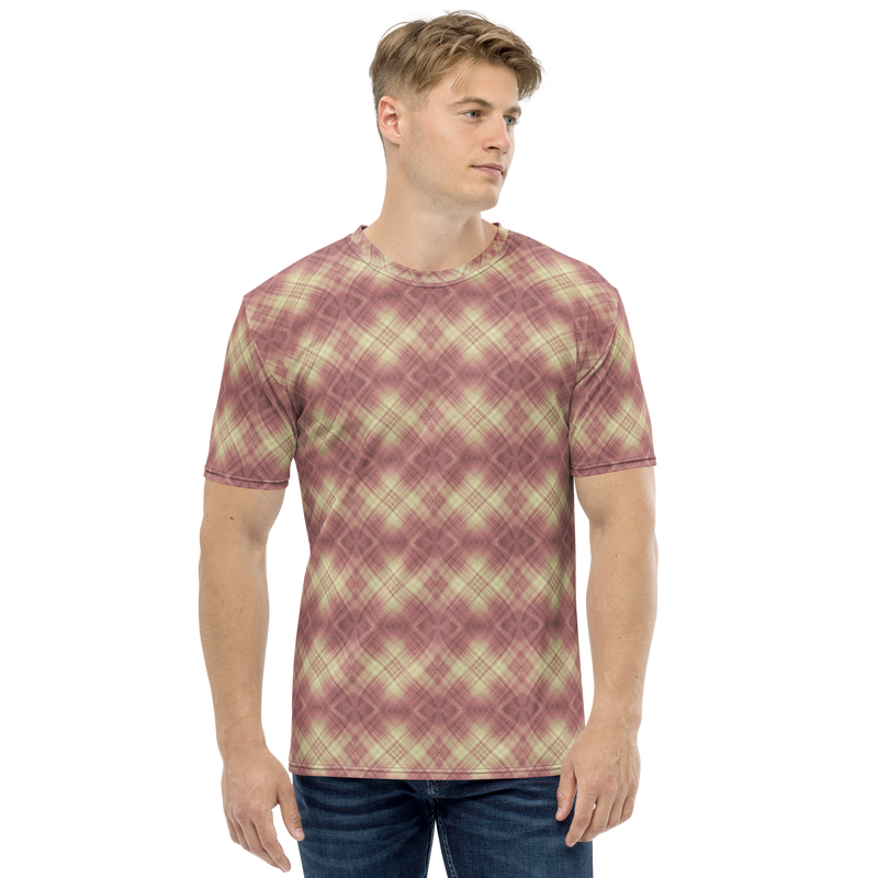Product name: Recursia Argyle Rewired I Men's Crew Neck T-Shirt In Pink. Keywords: Print: Argyle Rewired, Clothing, Men's Clothing, Men's Crew Neck T-Shirt, Men's Tops