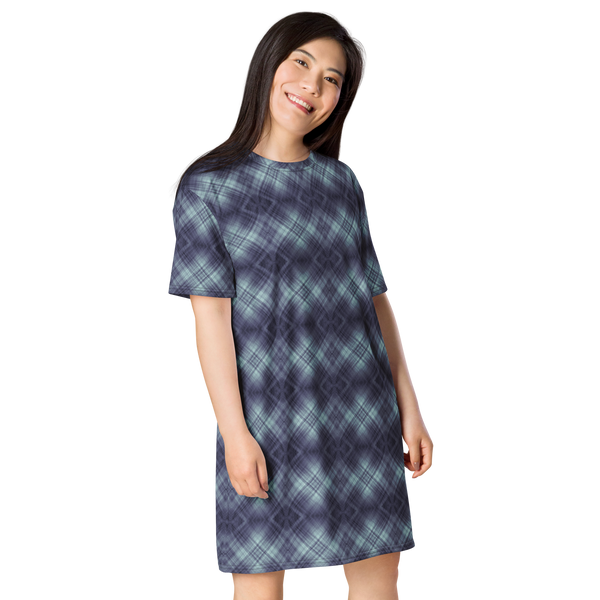 Product name: Recursia Argyle Rewired I T-Shirt Dress In Blue. Keywords: Print: Argyle Rewired, Clothing, T-Shirt Dress, Women's Clothing