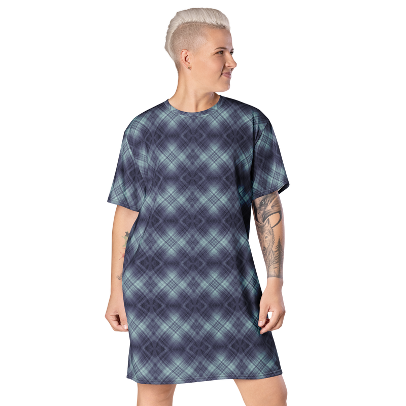 Product name: Recursia Argyle Rewired I T-Shirt Dress In Blue. Keywords: Print: Argyle Rewired, Clothing, T-Shirt Dress, Women's Clothing