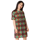 Product name: Recursia Argyle Rewired I T-Shirt Dress. Keywords: Print: Argyle Rewired, Clothing, T-Shirt Dress, Women's Clothing