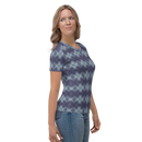 Product name: Recursia Argyle Rewired I Women's Crew Neck T-Shirt In Blue. Keywords: Print: Argyle Rewired, Clothing, Women's Clothing, Women's Crew Neck T-Shirt