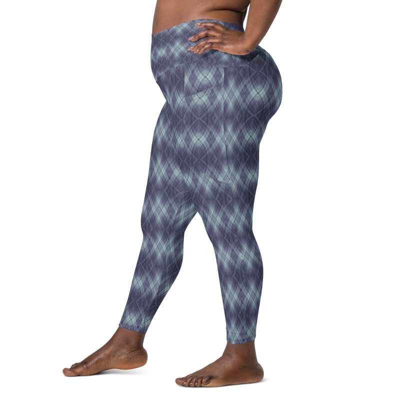 Product name: Recursia Argyle Rewired Leggings With Pockets In Blue. Keywords: Print: Argyle Rewired, Athlesisure Wear, Clothing, Leggings with Pockets, Women's Clothing
