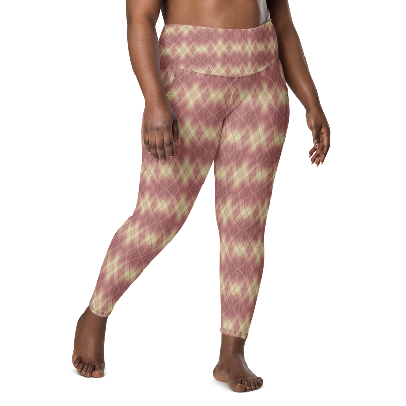 Product name: Recursia Argyle Rewired Leggings With Pockets In Pink. Keywords: Print: Argyle Rewired, Athlesisure Wear, Clothing, Leggings with Pockets, Women's Clothing