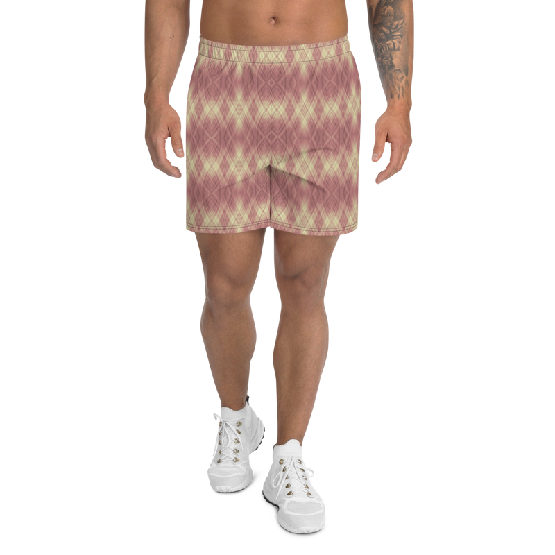 Product name: Recursia Argyle Rewired II Men's Athletic Shorts In Pink. Keywords: Print: Argyle Rewired, Athlesisure Wear, Clothing, Men's Athlesisure, Men's Athletic Shorts, Men's Clothing