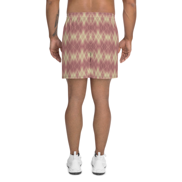 Product name: Recursia Argyle Rewired II Men's Athletic Shorts In Pink. Keywords: Print: Argyle Rewired, Athlesisure Wear, Clothing, Men's Athlesisure, Men's Athletic Shorts, Men's Clothing