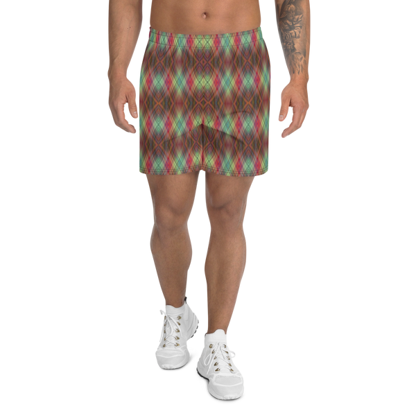 Product name: Recursia Argyle Rewired II Men's Athletic Shorts. Keywords: Print: Argyle Rewired, Athlesisure Wear, Clothing, Men's Athlesisure, Men's Athletic Shorts, Men's Clothing