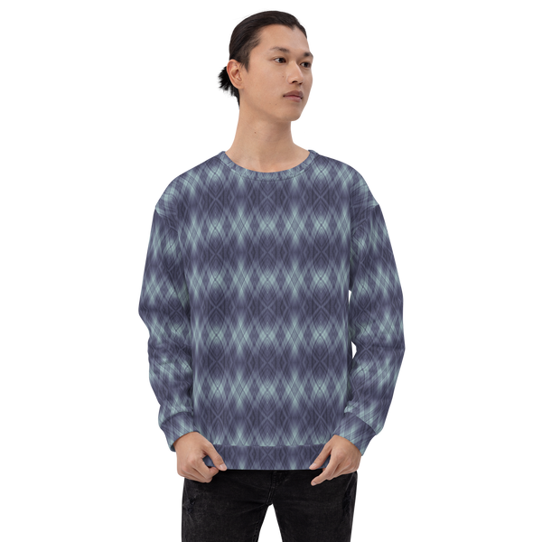 Product name: Recursia Argyle Rewired II Men's Sweatshirt In Blue. Keywords: Print: Argyle Rewired, Athlesisure Wear, Clothing, Men's Athlesisure, Men's Clothing, Men's Sweatshirt, Men's Tops