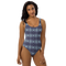 Product name: Recursia Argyle Rewired II One Piece Swimsuit In Blue. Keywords: Print: Argyle Rewired, Clothing, One Piece Swimsuit, Swimwear, Unisex Clothing
