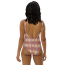 Product name: Recursia Argyle Rewired II One Piece Swimsuit In Pink. Keywords: Print: Argyle Rewired, Clothing, One Piece Swimsuit, Swimwear, Unisex Clothing