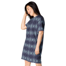 Product name: Recursia Argyle Rewired T-Shirt Dress In Blue. Keywords: Print: Argyle Rewired, Clothing, T-Shirt Dress, Women's Clothing