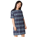 Product name: Recursia Argyle Rewired T-Shirt Dress In Blue. Keywords: Print: Argyle Rewired, Clothing, T-Shirt Dress, Women's Clothing