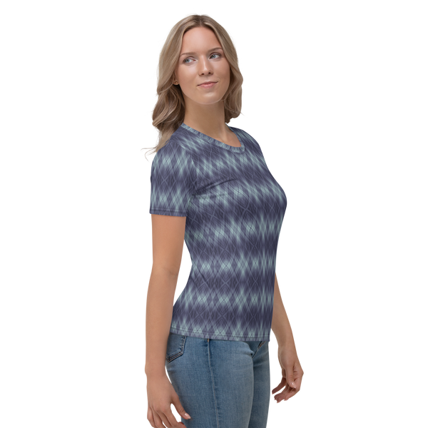 Product name: Recursia Argyle Rewired II Women's Crew Neck T-Shirt In Blue. Keywords: Print: Argyle Rewired, Clothing, Women's Clothing, Women's Crew Neck T-Shirt
