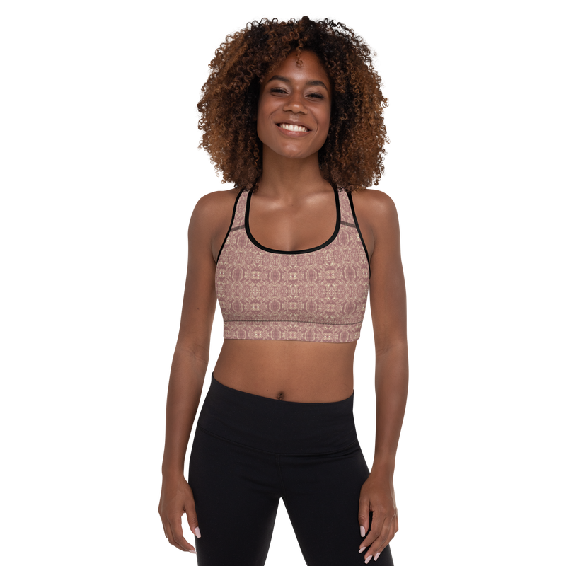 Product name: Recursia Bohemian Dream Padded Sports Bra In Pink. Keywords: Athlesisure Wear, Print: Bohemian Dream, Clothing, Padded Sports Bra, Women's Clothing