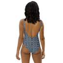 Product name: Recursia Contemplative Jaguar One Piece Swimsuit In Blue. Keywords: Clothing, Print: Contemplative Jaguar, One Piece Swimsuit, Swimwear, Unisex Clothing