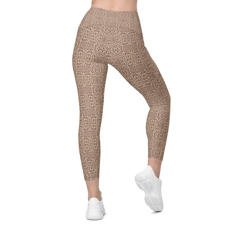 Product name: Recursia Contemplative Jaguar Leggings With Pockets In Pink. Keywords: Athlesisure Wear, Clothing, Print: Contemplative Jaguar, Leggings with Pockets, Women's Clothing