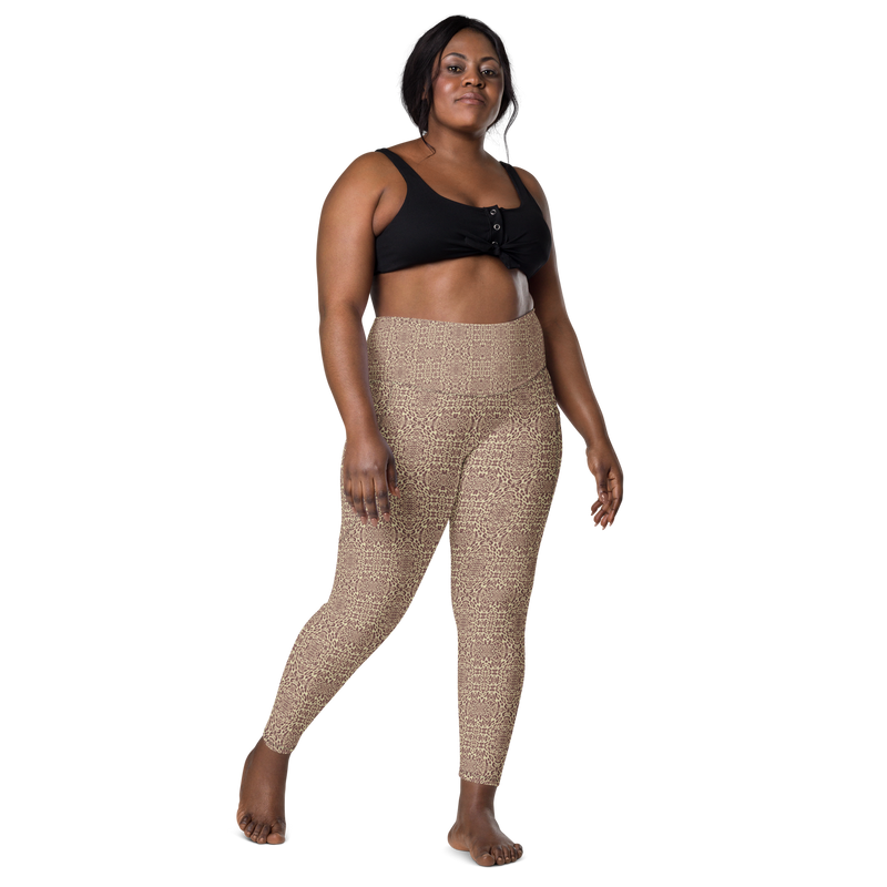 Product name: Recursia Contemplative Jaguar Leggings With Pockets In Pink. Keywords: Athlesisure Wear, Clothing, Print: Contemplative Jaguar, Leggings with Pockets, Women's Clothing