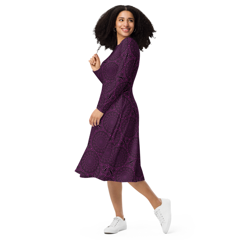 Product name: Recursia Desert Dream Long Sleeve Midi Dress. Keywords: Clothing, Print: Desert Dream, Long Sleeve Midi Dress, Women's Clothing