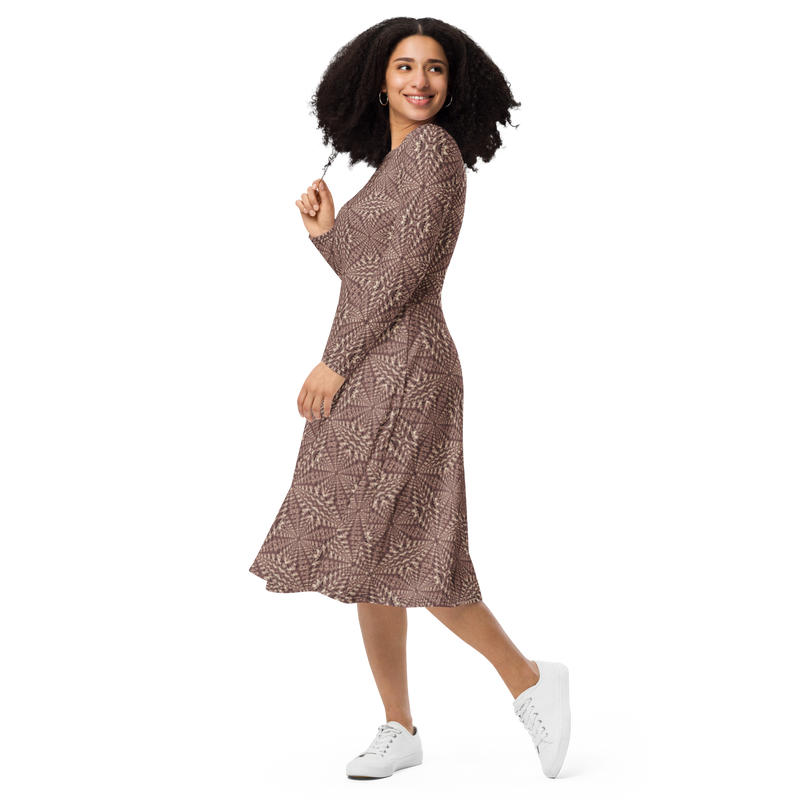 Product name: Recursia Fabrique Unknown II Long Sleeve Midi Dress In Pink. Keywords: Clothing, Print: Fabrique Unknown, Long Sleeve Midi Dress, Women's Clothing