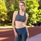 Product name: Recursia Fabrique Unknown I Padded Sports Bra In Blue. Keywords: Athlesisure Wear, Clothing, Print: Fabrique Unknown, Padded Sports Bra, Women's Clothing